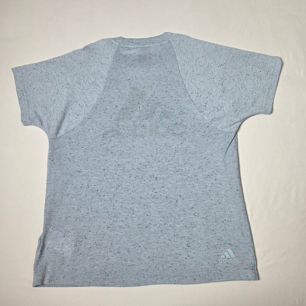 Adidas Graphic T-Shirt Women Small Blue Speckled Neps Distressed Logo Relaxed - Picture 7 of 11